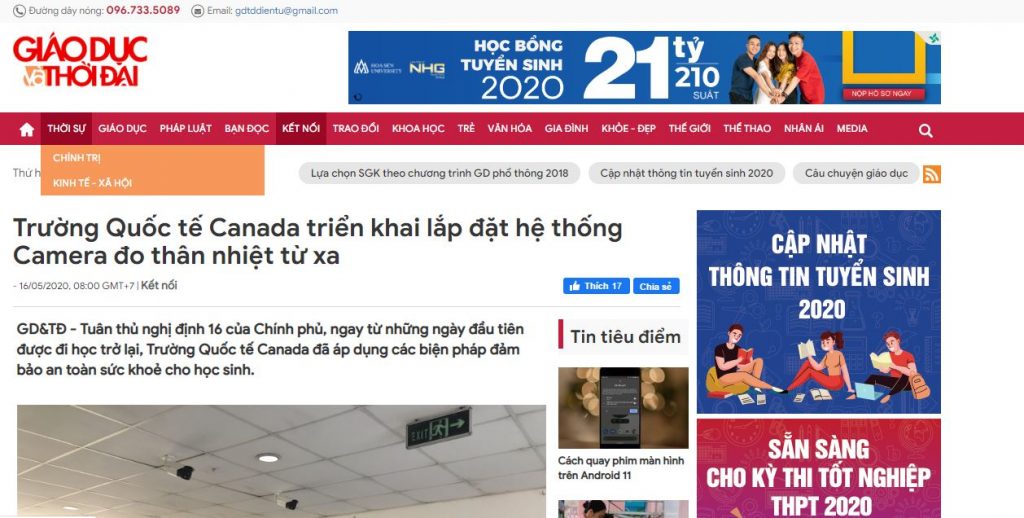 BỘ GIÁO DỤC & ĐÀO TẠO - TRƯỜNG QUỐC TẾ TRIỂN KHAI LẮP ĐẶT CAMERA ĐO THÂN NHIỆT
