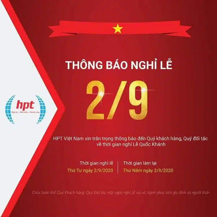 Thông Báo Lịch Nghỉ Lễ Quốc Khánh 2/9/2020