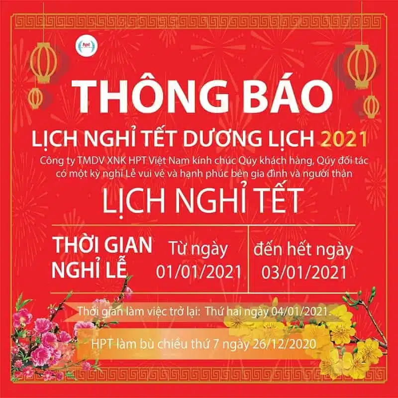 HPT Việt Nam Thông Báo Lịch Nghỉ Tết Dương Lịch 2021