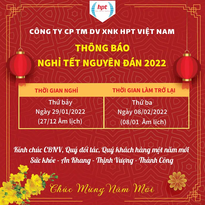 Thông Báo Lịch Nghỉ Tết Nguyên Đán 2022