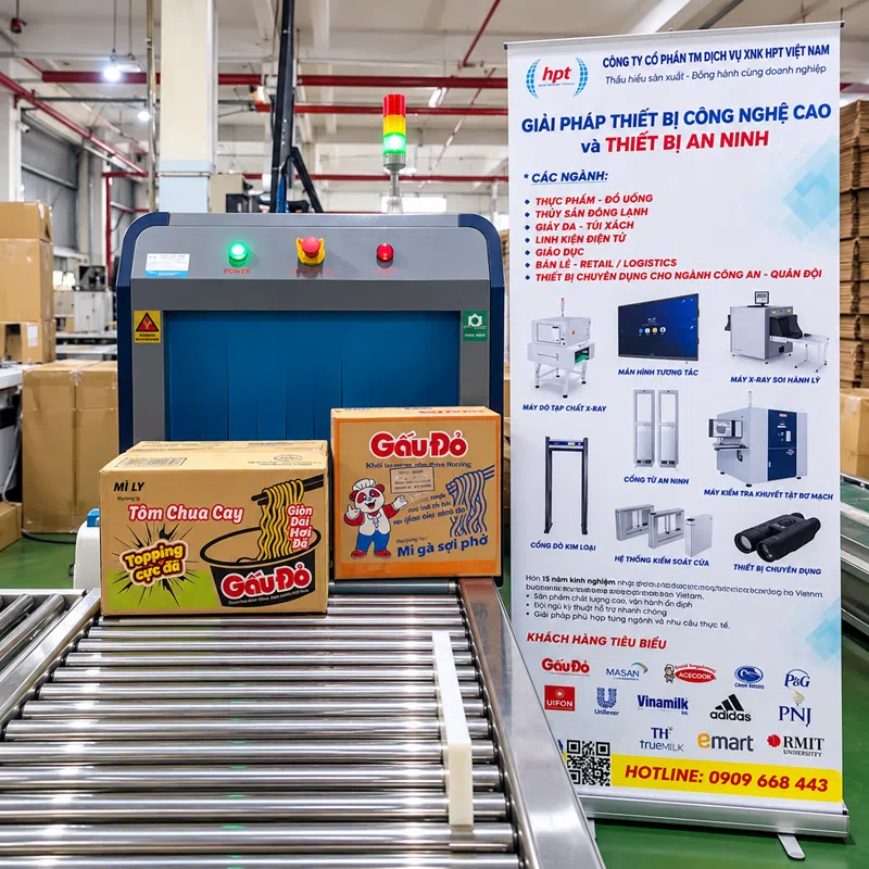 Hệ thống X-ray HPT tại khu vực dây chuyền kiểm tra sản phẩm đóng thùng Hệ thống X-ray HPT tại khu vực dây chuyền kiểm tra sản phẩm đóng thùng